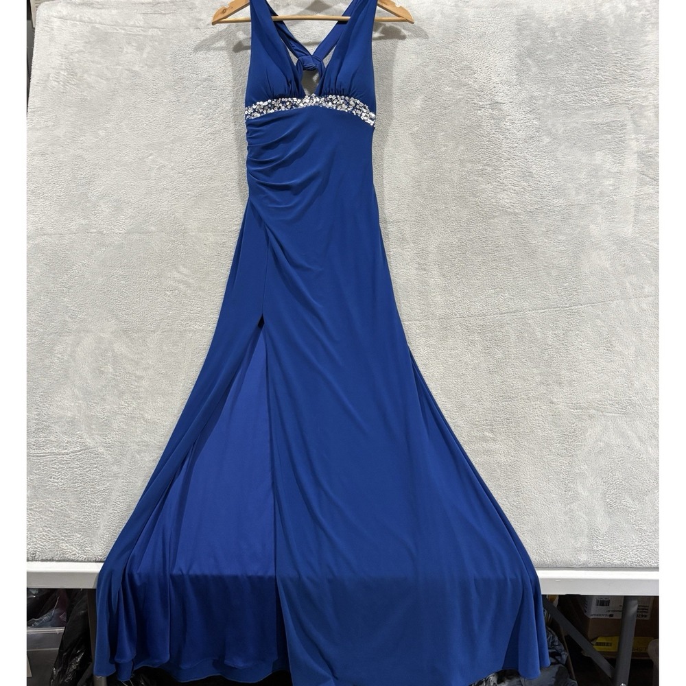 Hailey Logan Adrianna Maxi Dress Women 1 / 2 Blue Glitter Formal Prom Y2K Vtg